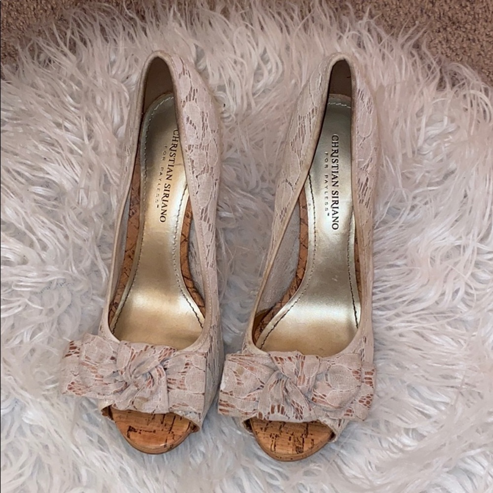 White Lace and Cork Heels